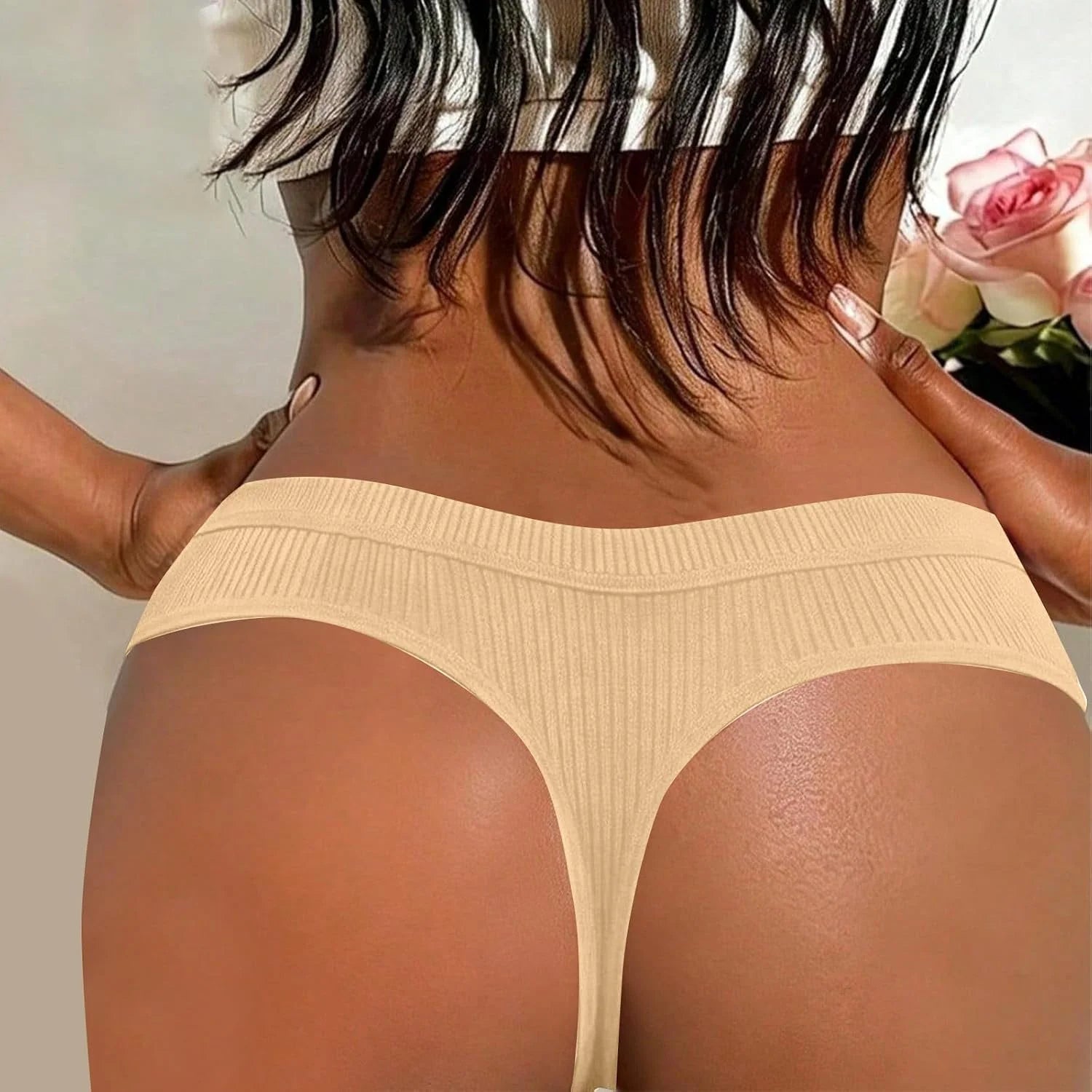 Ribbed Low Waist Bikini Thong for Women Seamless Sexy Underwear