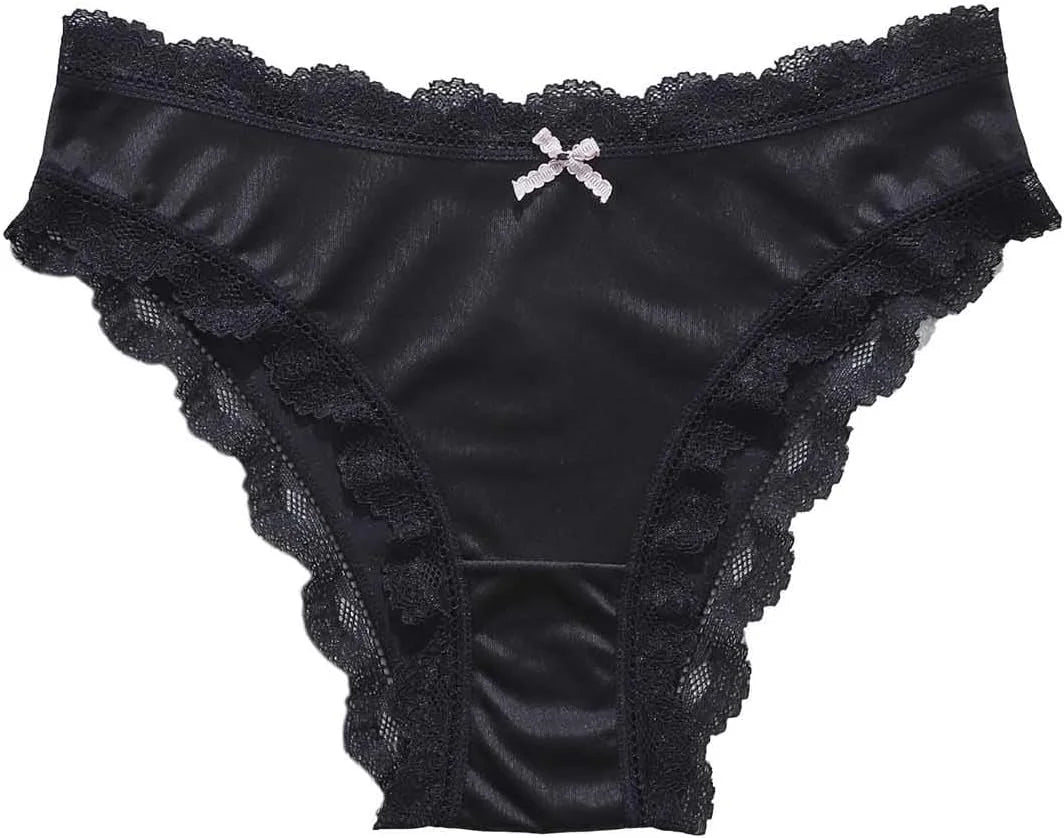 Mid Waist Lace Trim Briefs for Women Breathable Comfort Underwear