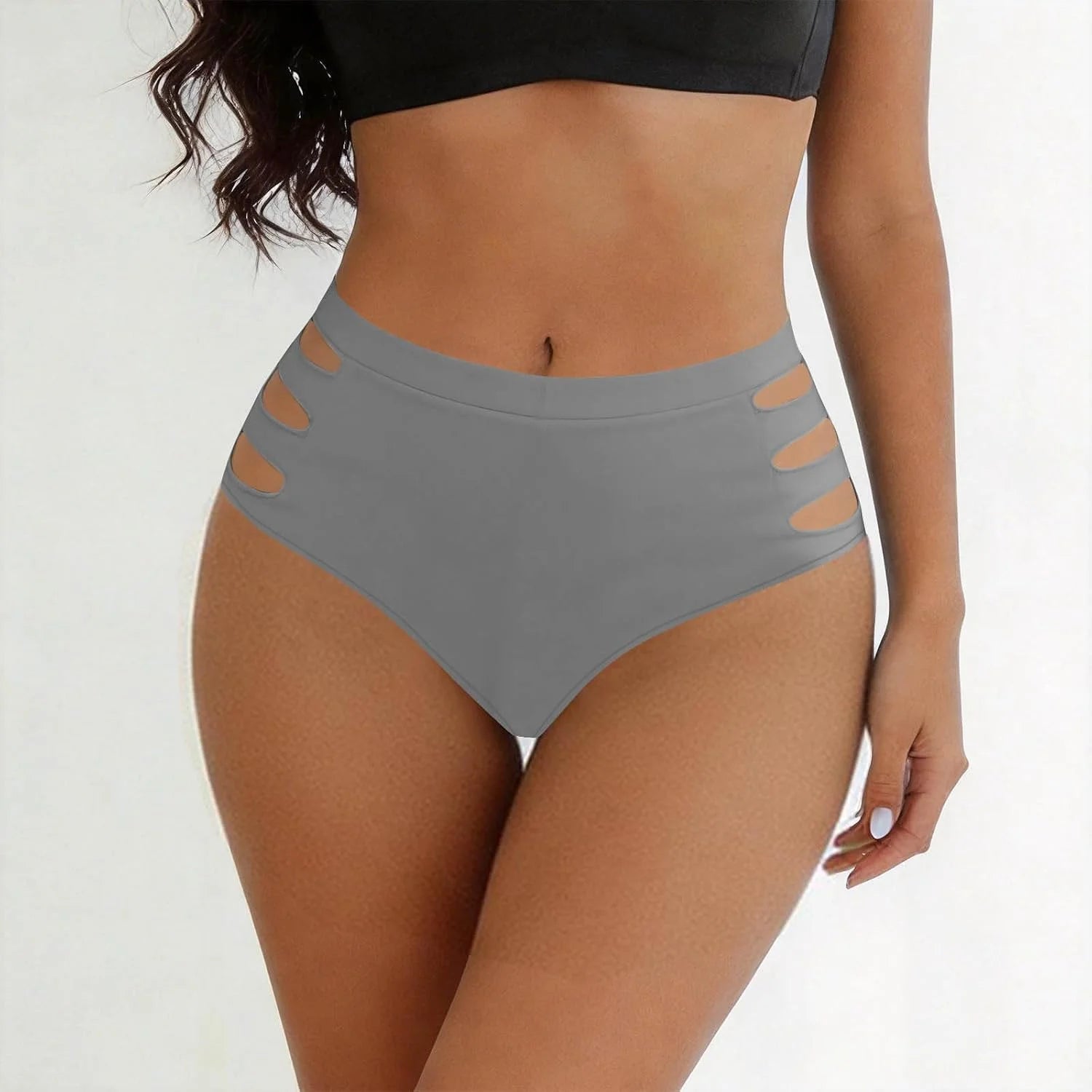 HGps8w Women's Cutout Thongs Panties, Seamless Mid Waist Ladies Breathable Underwear Briefs