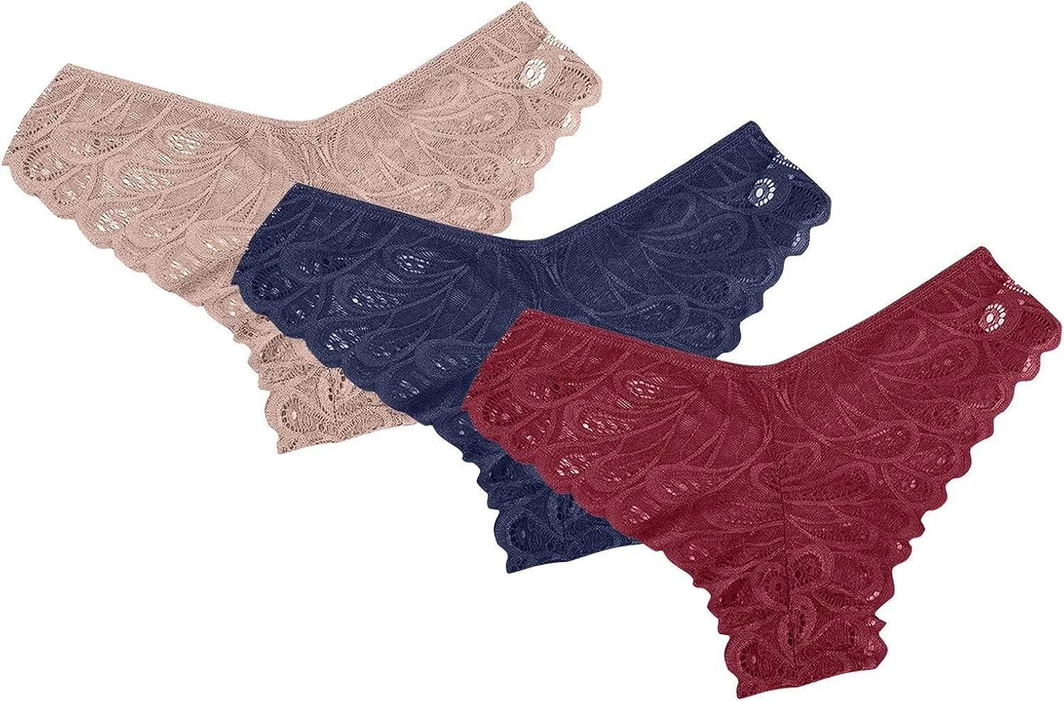 Women's 3-Pack Lace Thongs, Breathable T-Back Panties Comfort See Through G-String Underwear Briefs