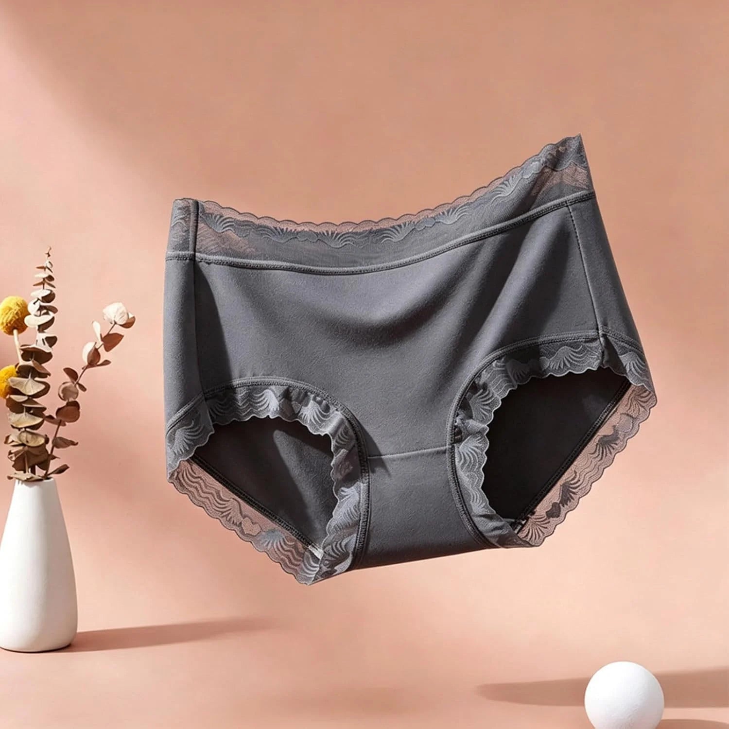 Womens Lace Trim Mid Waist Brief Underwear Comfortable Panties