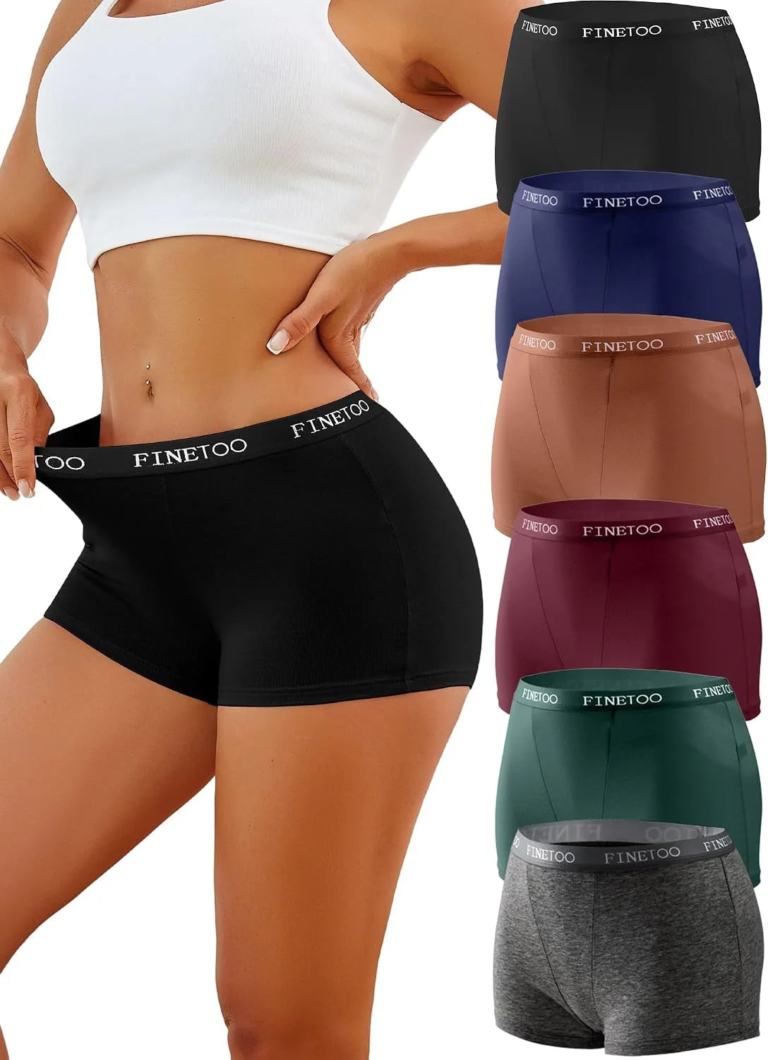 FINETOO Womens Cotton Boy Shorts Underwear Full Coverage Soft Boxer Briefs High Waisted Panties for Lady Girls 6 Pack