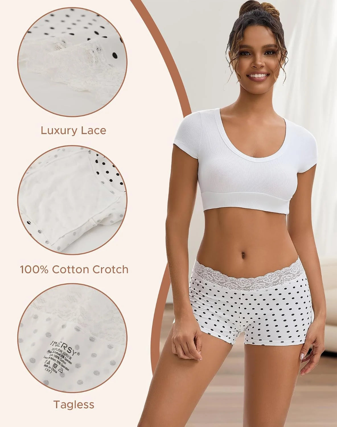 INNERSY Women's Lace Underwear Cotton Soft Boyshorts Panties Boxer Briefs 3-Pack