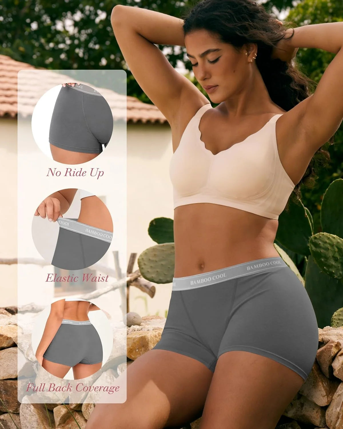 BAMBOO COOL Womens Boy Shorts Underwear High Waisted Boxer Briefs 5 Pack