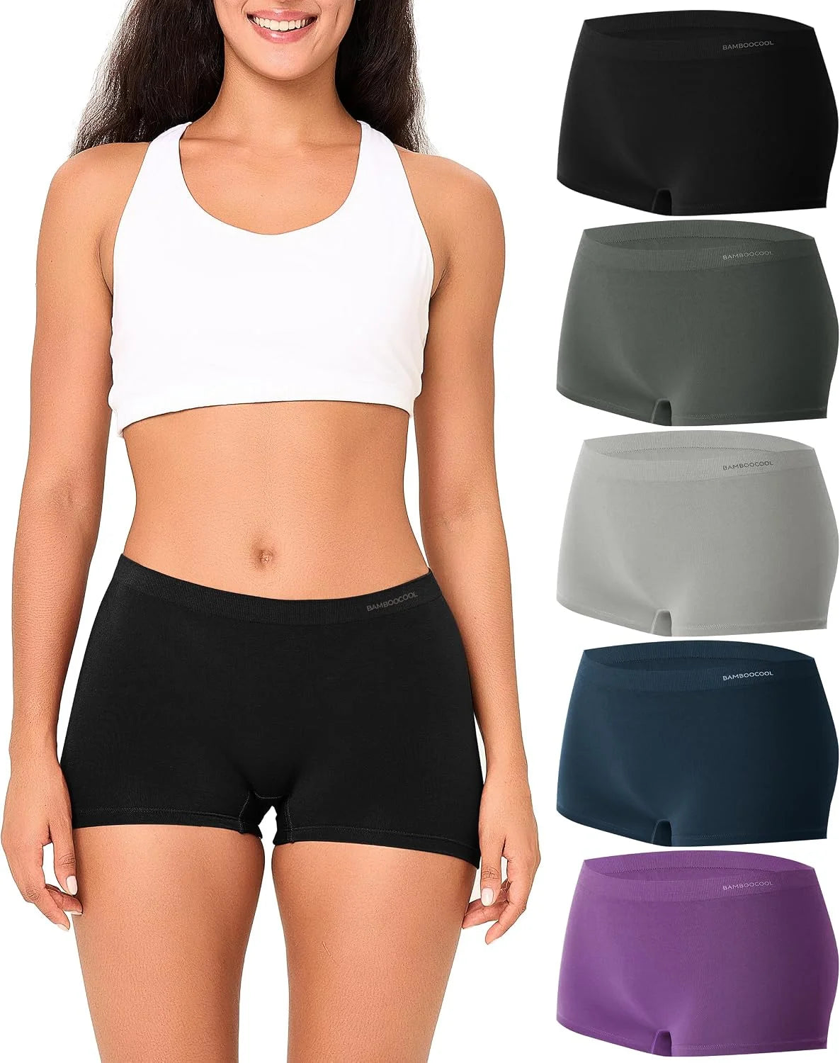 BAMBOO COOL Womens Boyshorts Underwear Mid Rise Boxer Briefs Panties