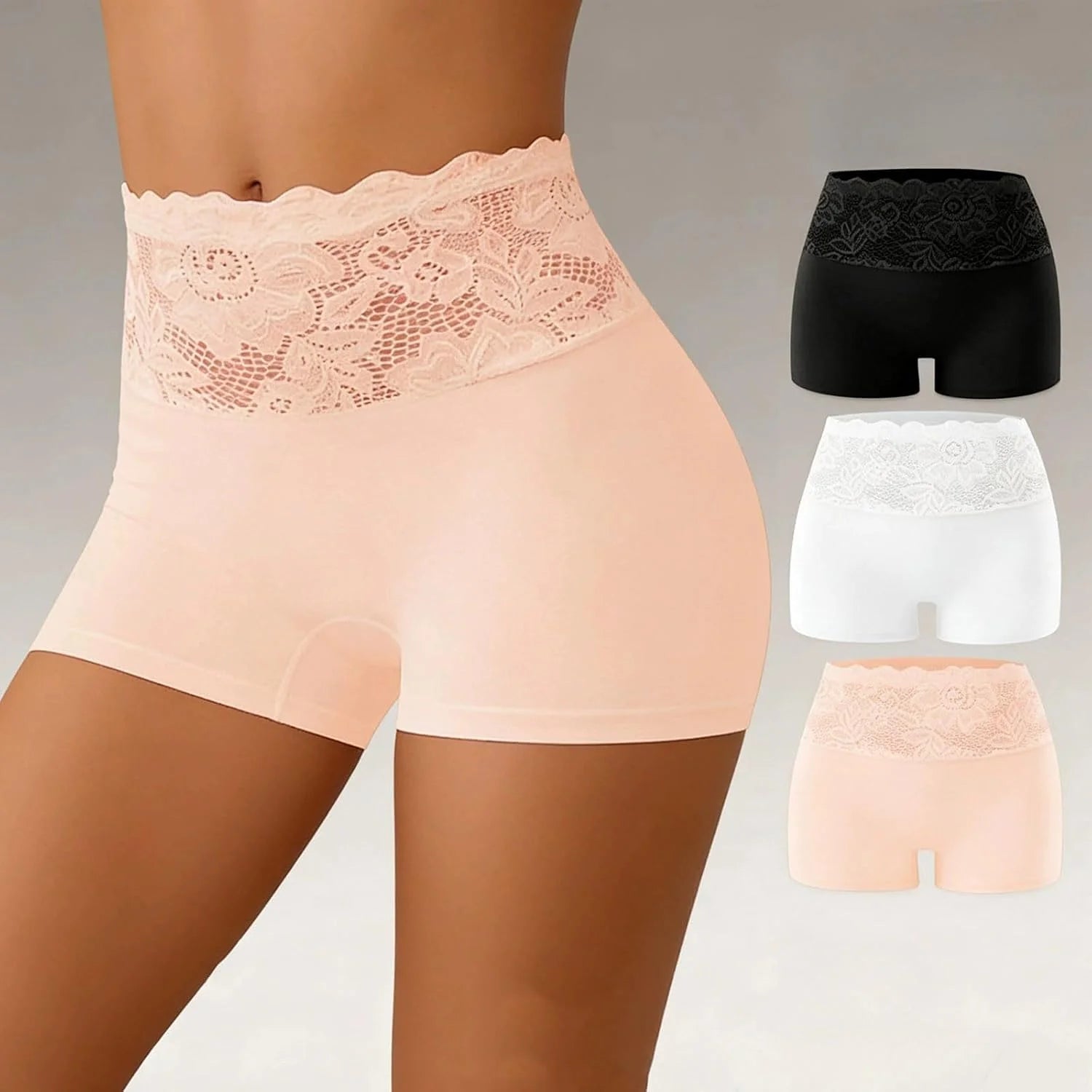 Women's Tummy Control Shapewear Shorts - Lace Patchwork High Waisted Body Shaper Slimming Underwear Boxer Briefs