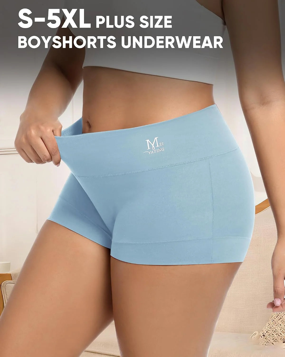 MEIYATING Boy Shorts Underwear for Women High Waisted Cotton Panties 4 Pack