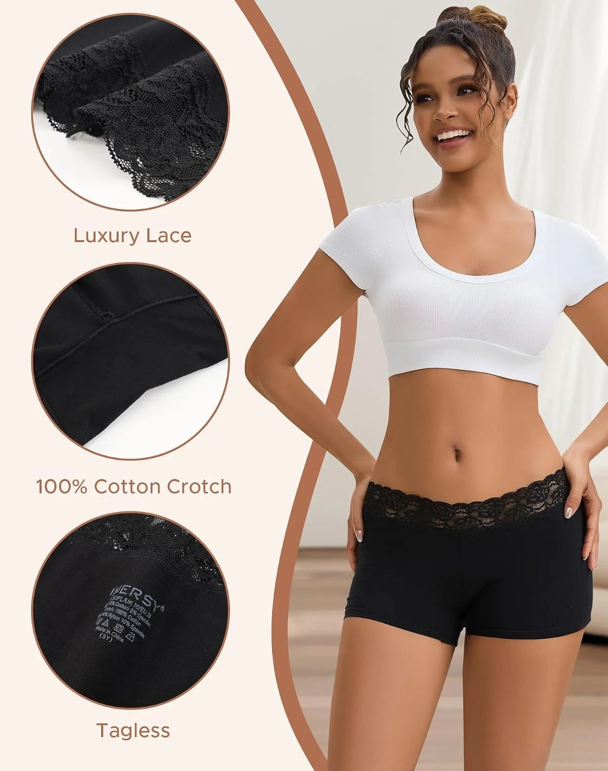 INNERSY Women's Lace Underwear Cotton Soft Boyshorts Panties Boxer Briefs 3-Pack