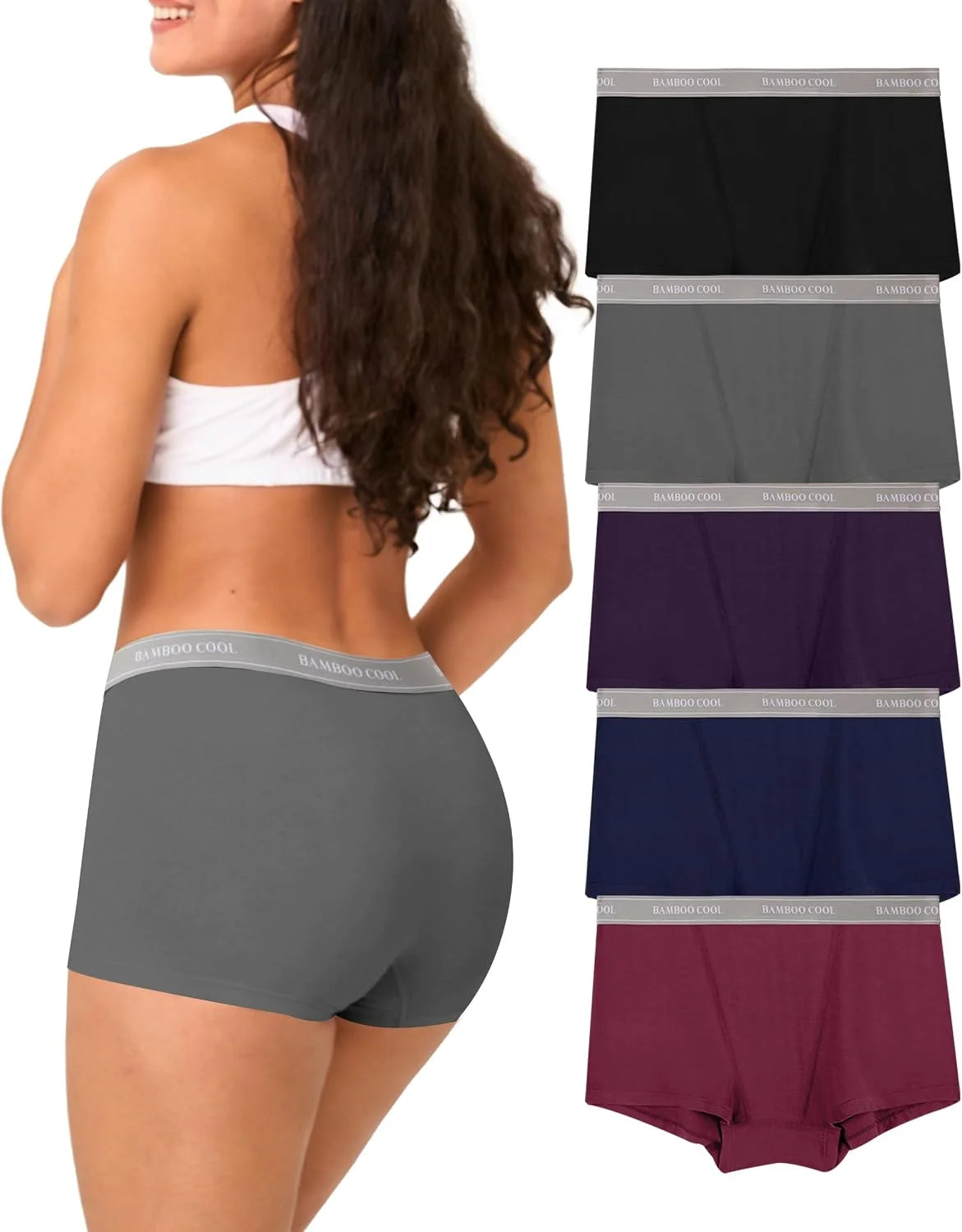 BAMBOO COOL Womens Boy Shorts Underwear High Waisted Boxer Briefs 5 Pack