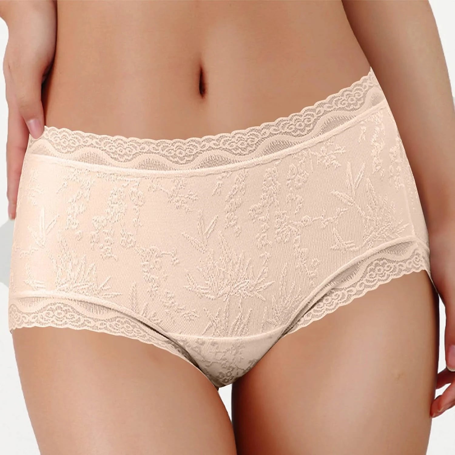 Lace Trim Mid Waist Soft Underwear for Women Comfort Daily Briefs