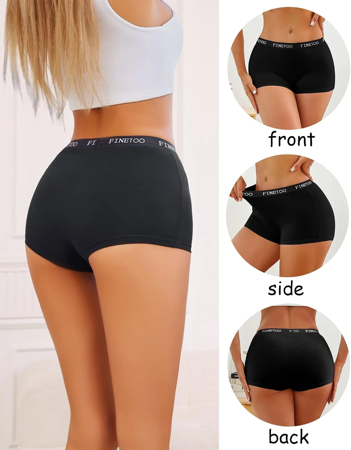 FINETOO Womens Cotton Boy Shorts Underwear Full Coverage Soft Boxer Briefs High Waisted Panties for Lady Girls 6 Pack