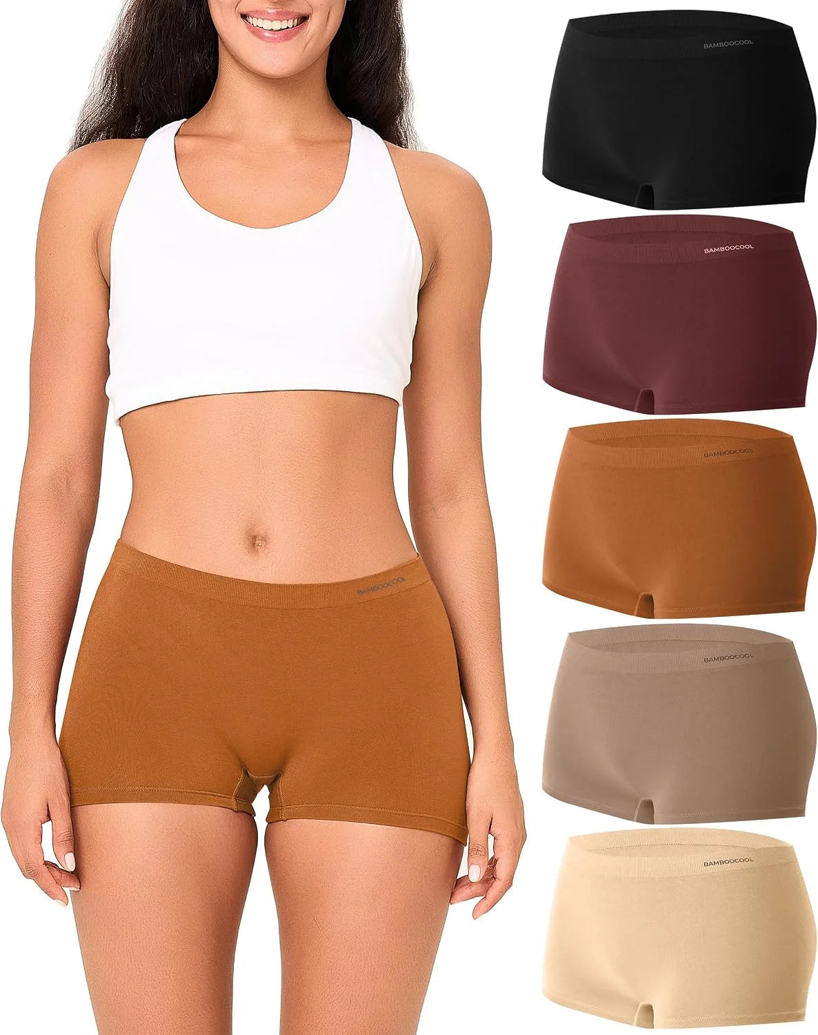 BAMBOO COOL Womens Boyshorts Underwear Mid Rise Boxer Briefs Panties
