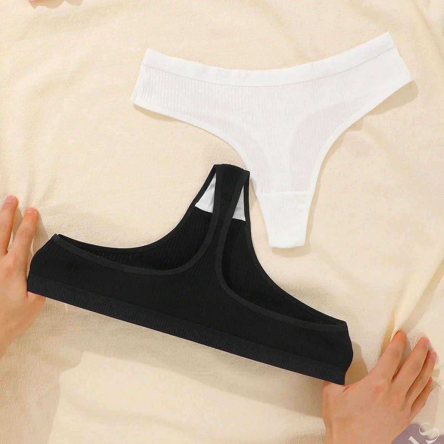 Ribbed Low Waist Bikini Thong for Women Seamless Sexy Underwear