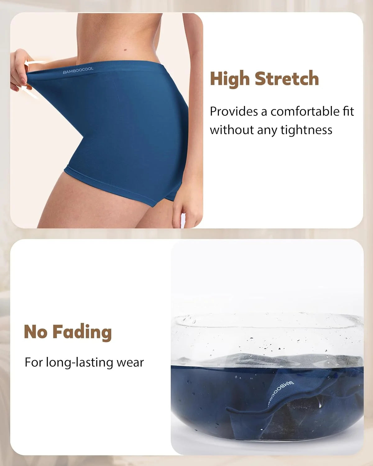 BAMBOO COOL Womens Boyshorts Underwear Mid Rise Boxer Briefs Panties