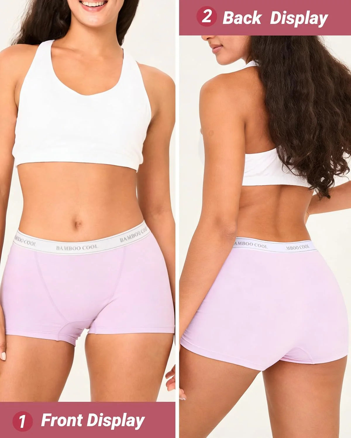 BAMBOO COOL Womens Boy Shorts Underwear High Waisted Boxer Briefs 5 Pack