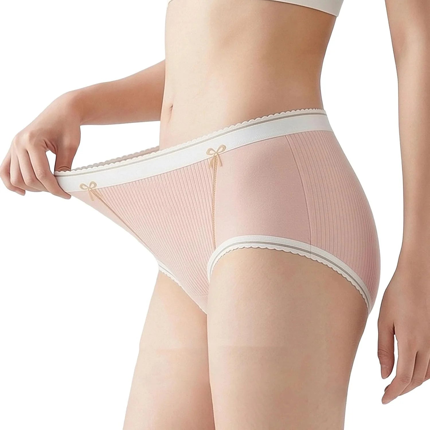 Lace Trim Cotton Mid Waist Briefs for Women Comfort Underwear