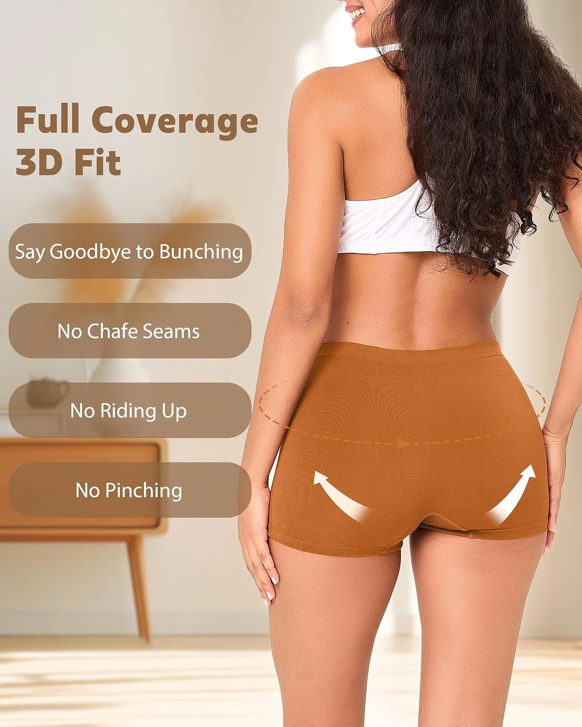 BAMBOO COOL Womens Boyshorts Underwear Mid Rise Boxer Briefs Panties