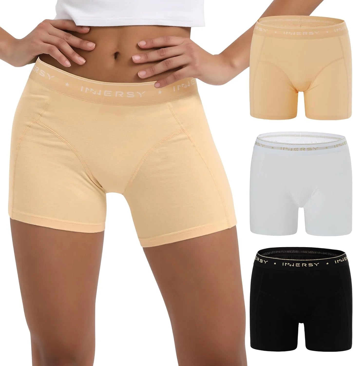 INNERSY Women's Cotton Boyshorts Underwear 3-Pack