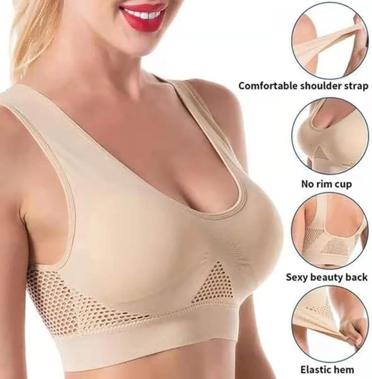 Breathable Bras for Women No Steel Ring Plus Size Soft Cool Liftup Air Bra No Underwire High Support Underwear