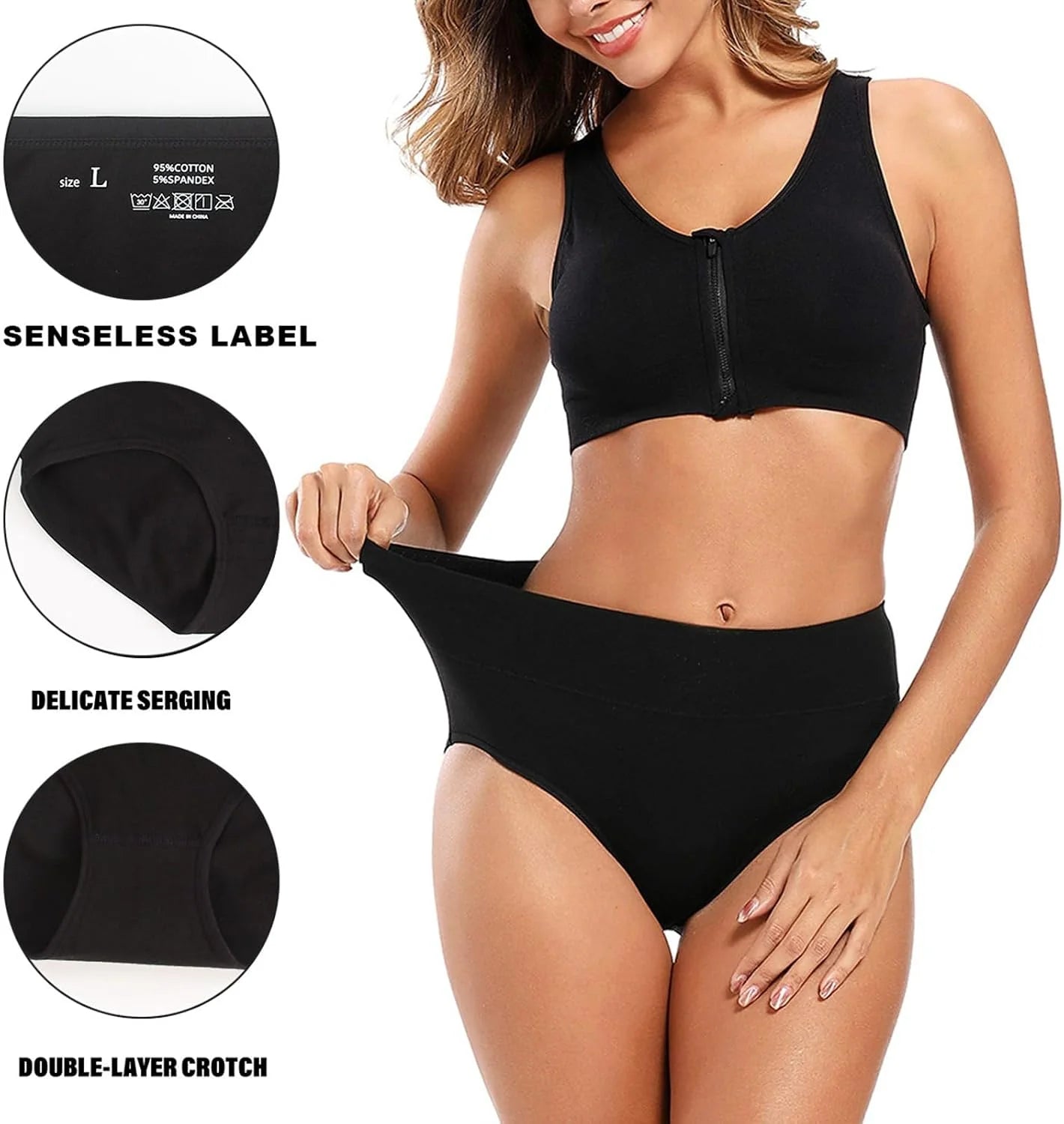 5 PC Cotton Panties for Women High Waisted Full Coverage Underwear Breathable Seamless Moisture Wicking Ladies Brief