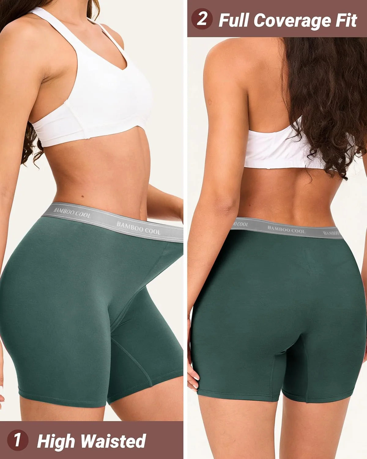 BAMBOO COOL Womens BoyShorts Underwear Full Coverage Ladies Panties High Waisted Boxer Briefs Breathable Stretch 5 Pack