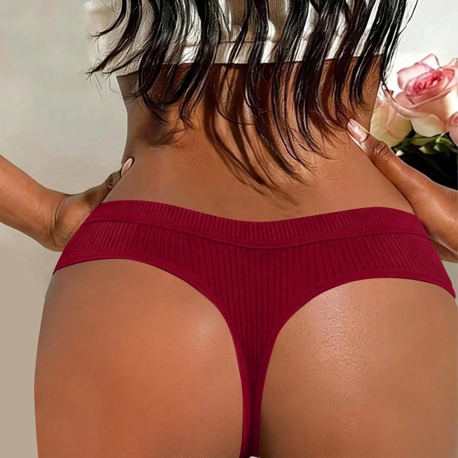 Ribbed Low Waist Bikini Thong for Women Seamless Sexy Underwear