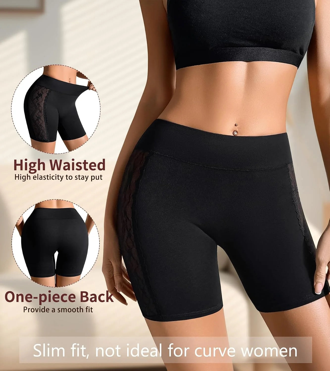 Slip Shorts for Under Dresses Cotton Boy Shorts Underwear for Women Smooth Anti-Chafing Lace Under Dress Shorts 3 Pack