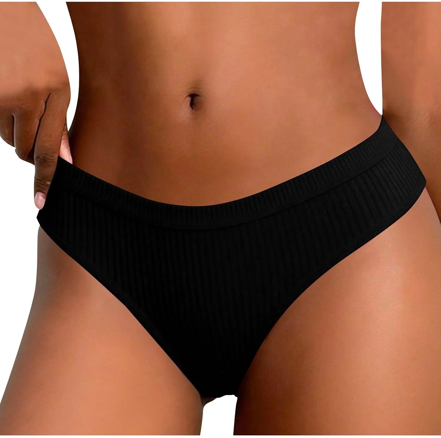 Ribbed Low Waist Bikini Thong for Women Seamless Sexy Underwear