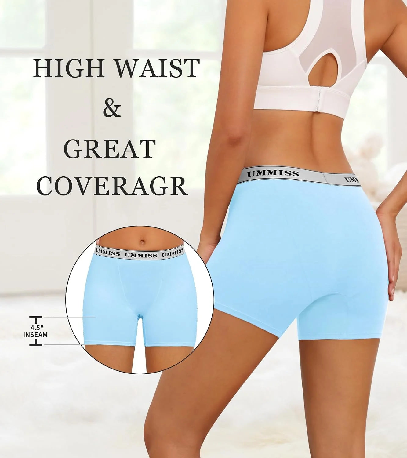 UMMISS Womens Boxer Briefs Underwear Boy Shorts Cotton Underwear Soft Anti Chafing Ladies Panties 4 Pack