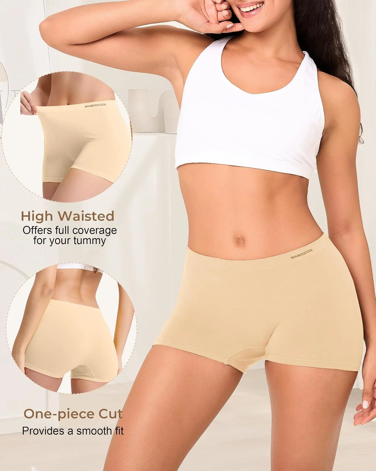 BAMBOO COOL Womens Boyshorts Underwear Mid Rise Boxer Briefs Panties