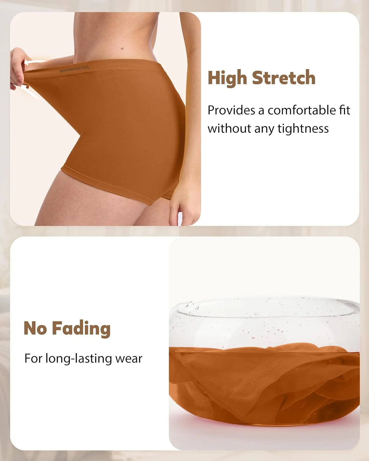 BAMBOO COOL Womens Boyshorts Underwear Mid Rise Boxer Briefs Panties