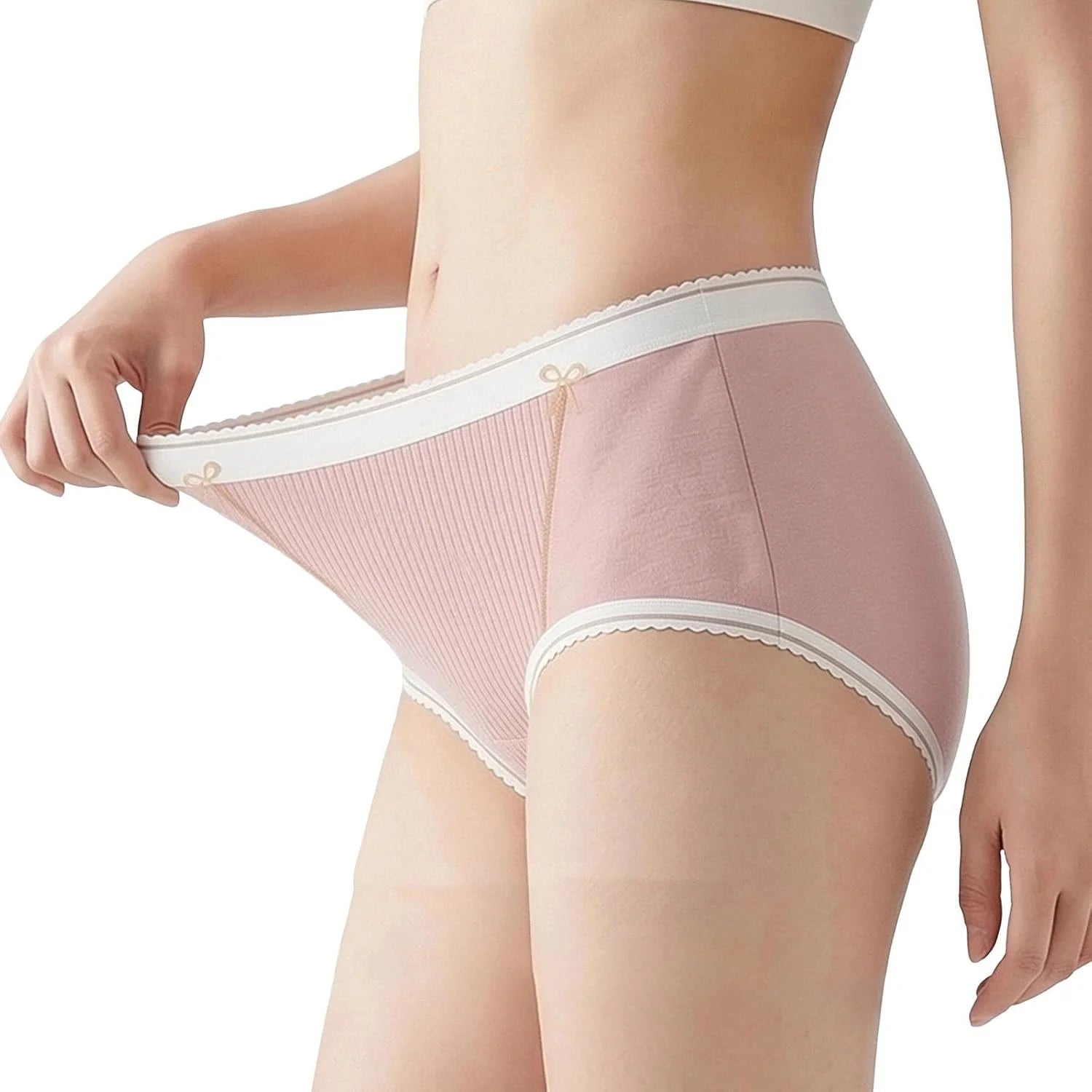 Lace Trim Cotton Mid Waist Briefs for Women Comfort Underwear
