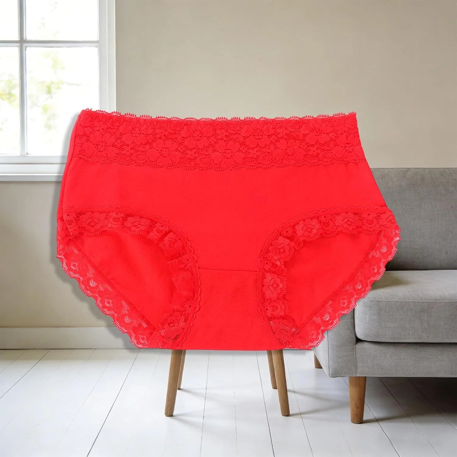 Mid Waist Lace Trim Cotton Briefs for Women Comfort Underwear