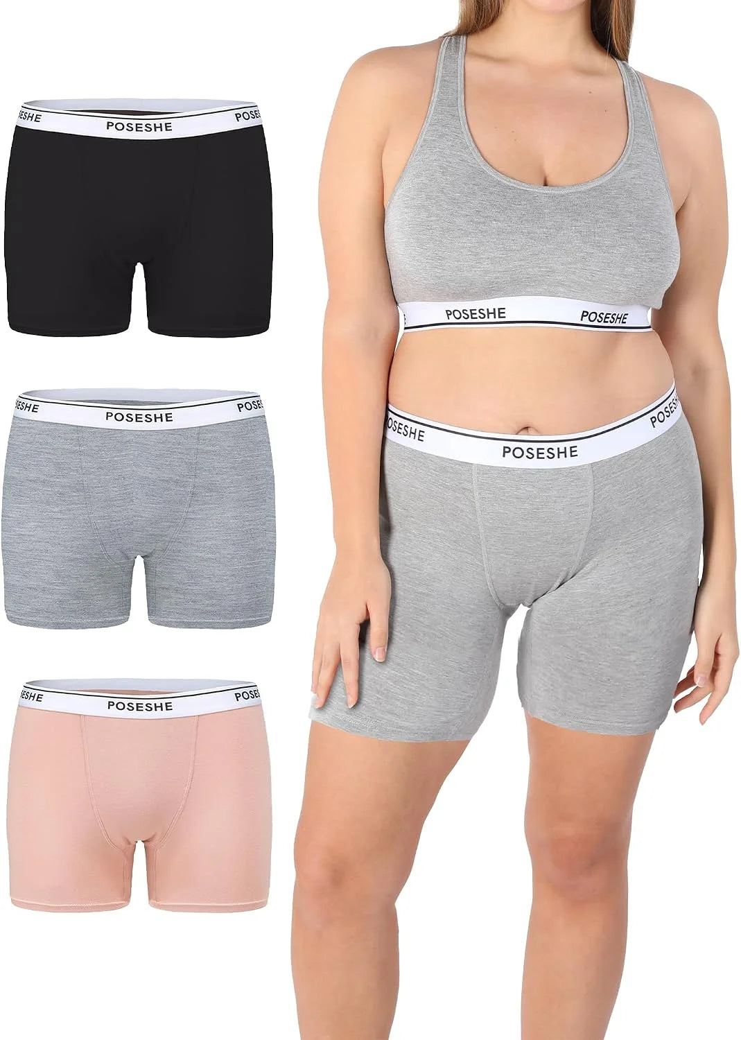 POSESHE Womens Boy Shorts Underwear Boxer Briefs MicroModal 6" Inseam, S-5X
