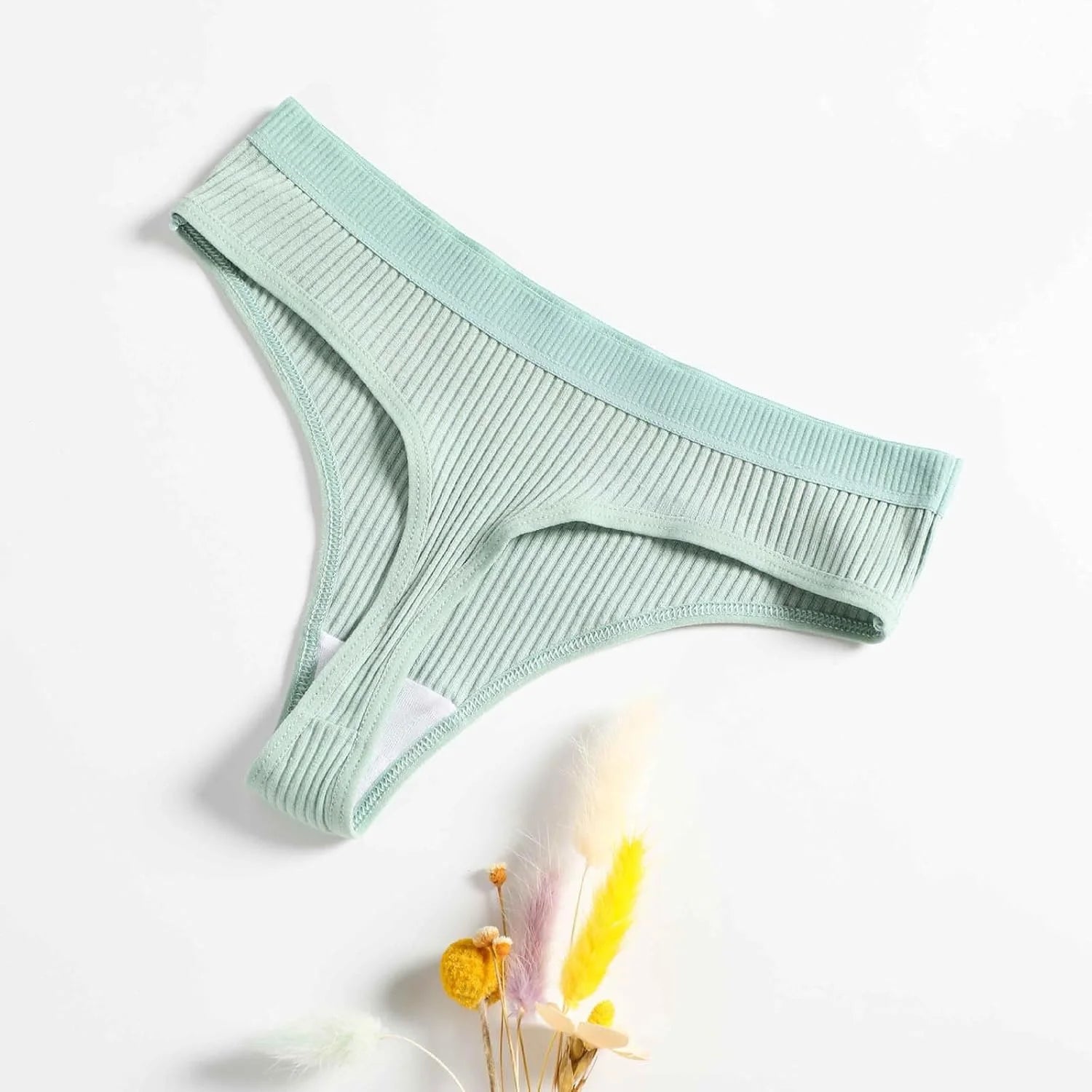 Ribbed Low Waist Bikini Thong for Women Seamless Sexy Underwear