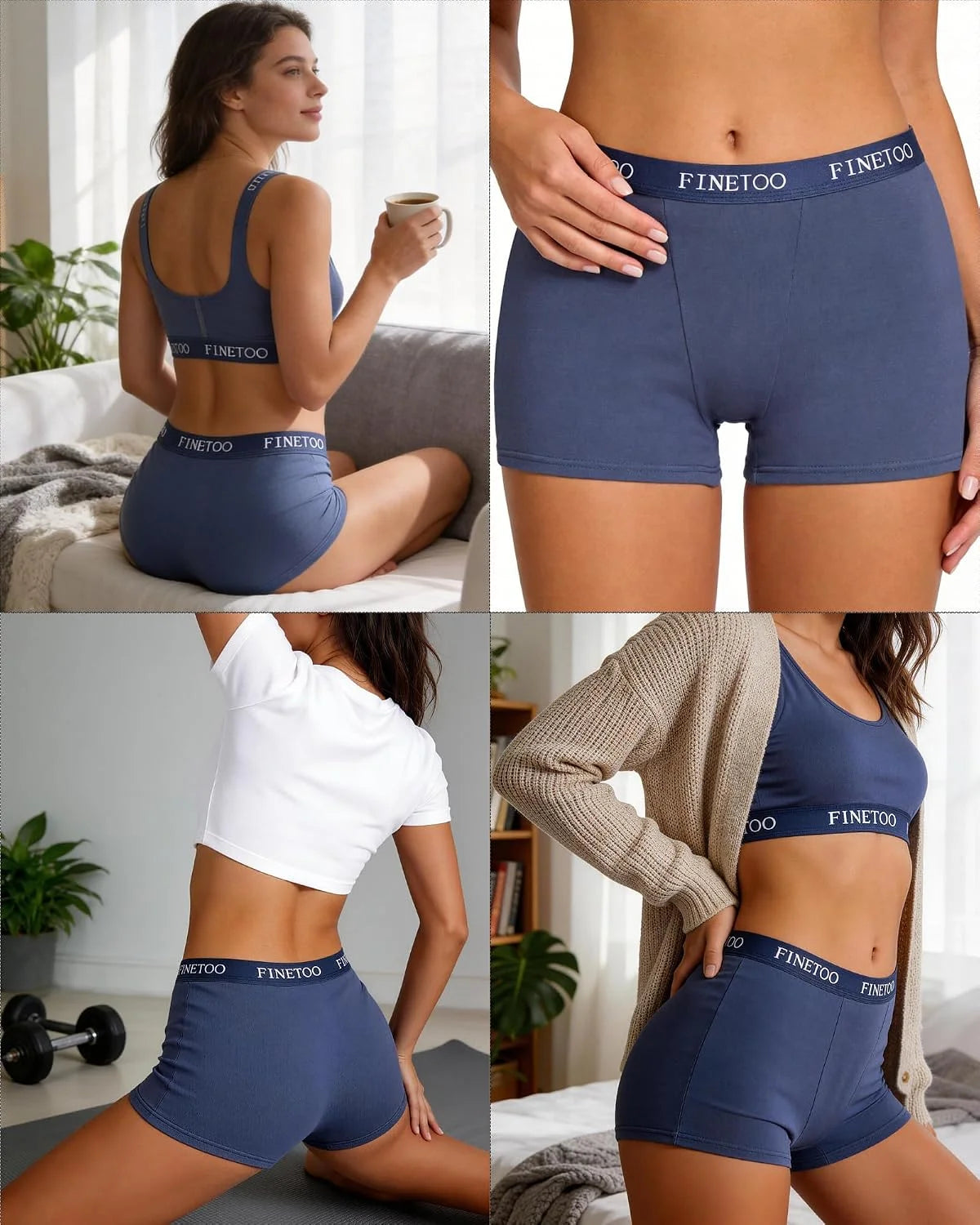FINETOO Womens Cotton Boy Shorts Underwear Full Coverage Soft Boxer Briefs High Waisted Panties for Lady Girls 6 Pack
