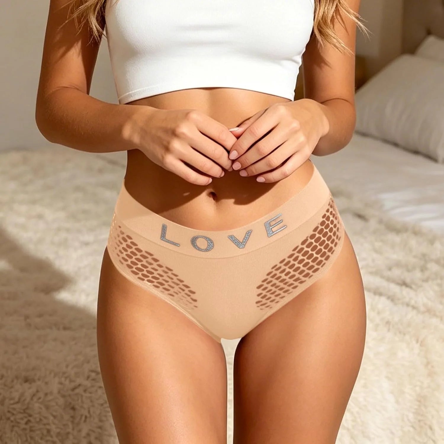 Womens LOVE Letter Hollow Seamless Briefs Breathable Panties
