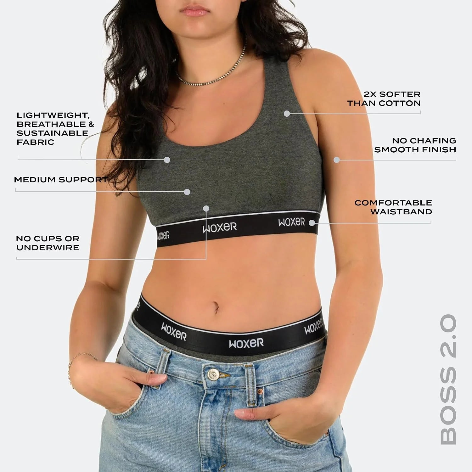 Woxer Boss Bralette for Women – Wireless, Seamless Racerback – Modal Sports Bra, Lounge, Sleep Bralette, Wireless Bra