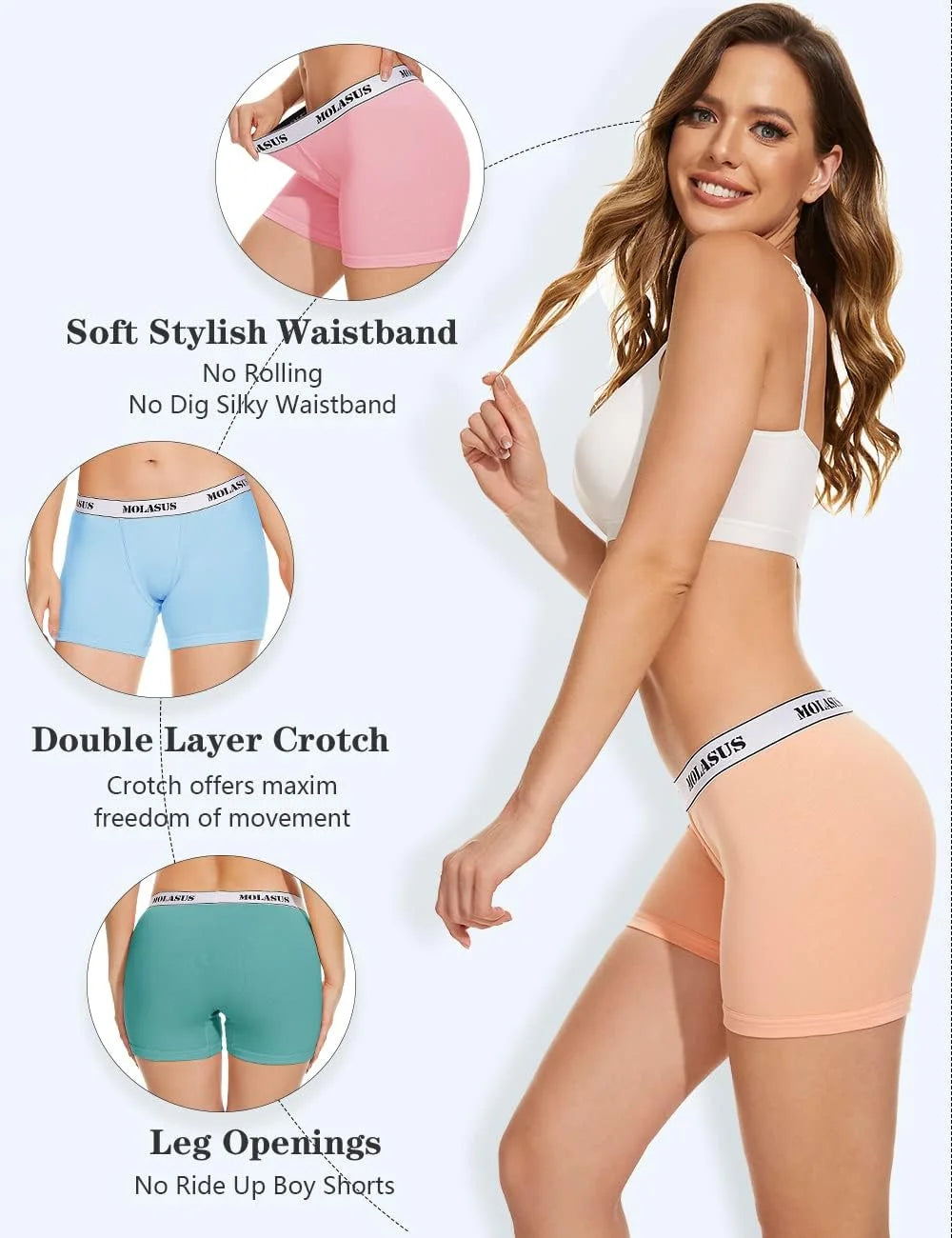 Molasus Womens Cotton Boxer Briefs Boy Shorts Underwear 4Pack