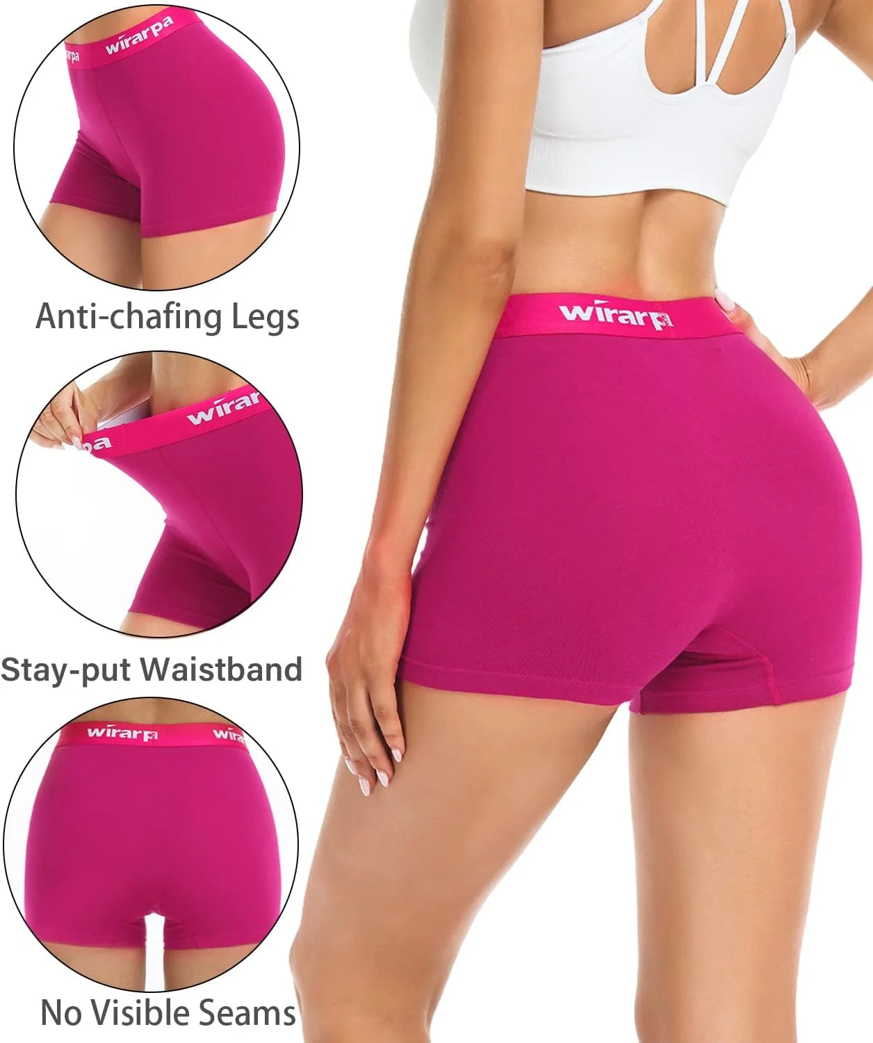 wirarpa Women's Cotton Boxer Briefs Underwear Boy Shorts 3" Inseam 4 Pack