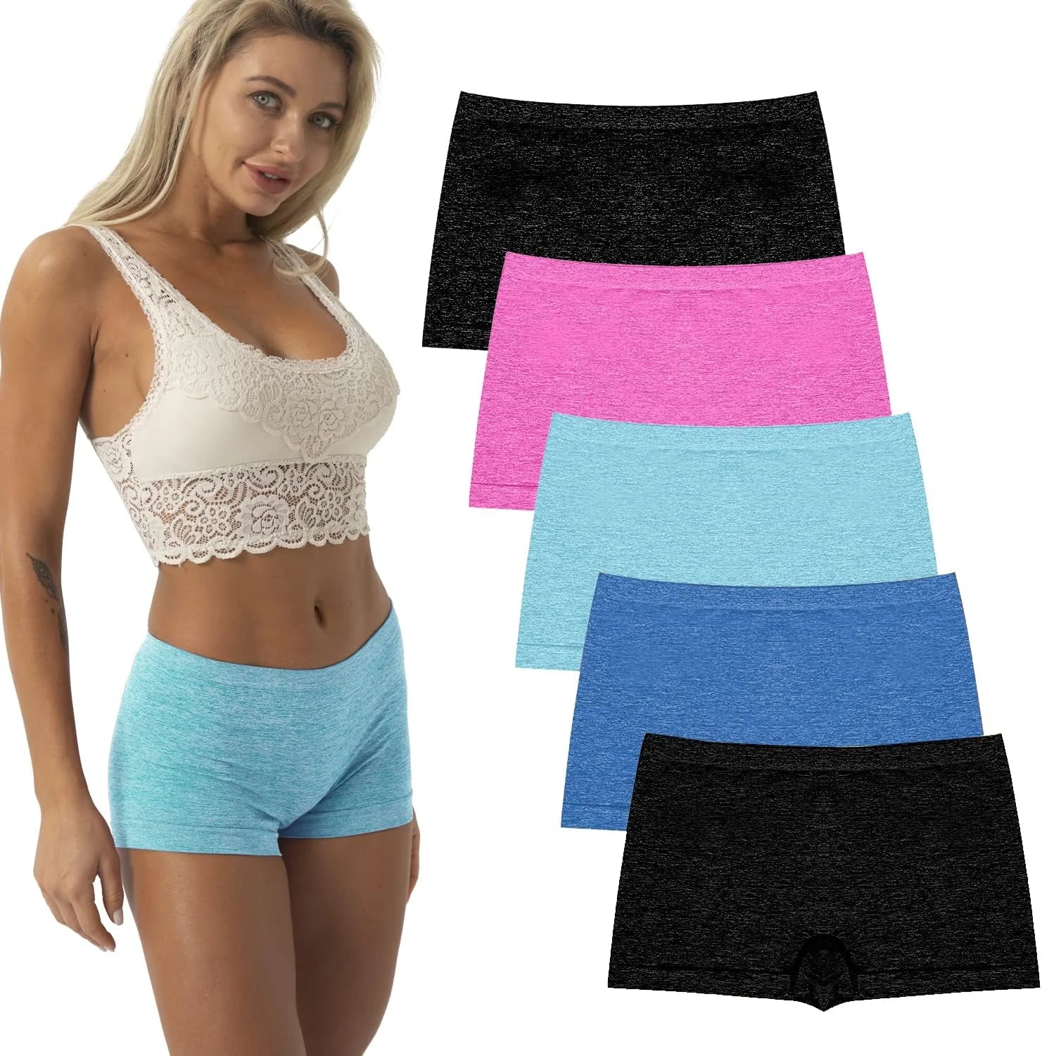 R RUXIA Women's Boyshorts Underwear Seamless Boy Shorts Panties Soft Stretch Boxer Briefs 5 Packs(Regular & Plus Size)