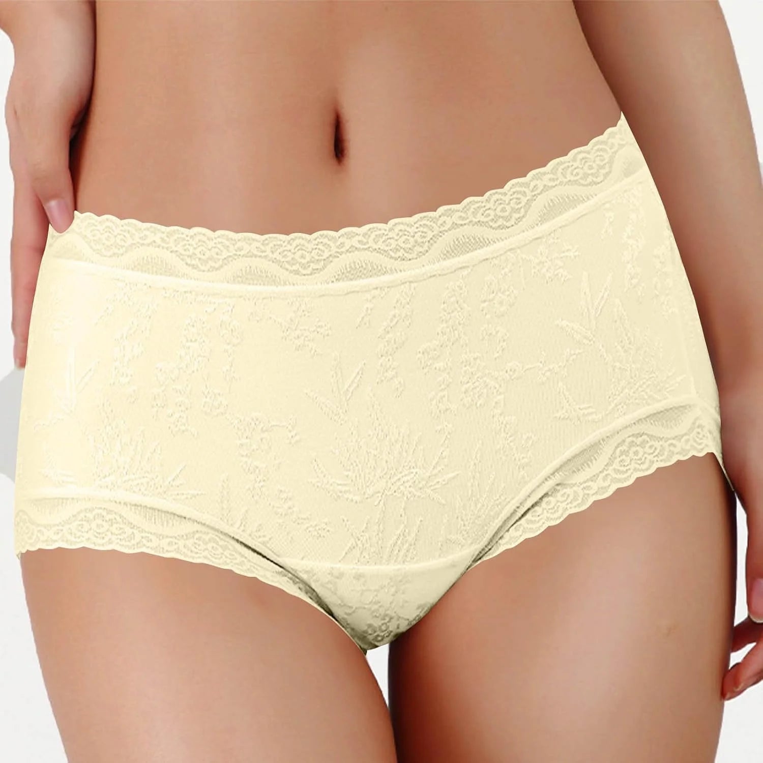 Lace Trim Mid Waist Soft Underwear for Women Comfort Daily Briefs