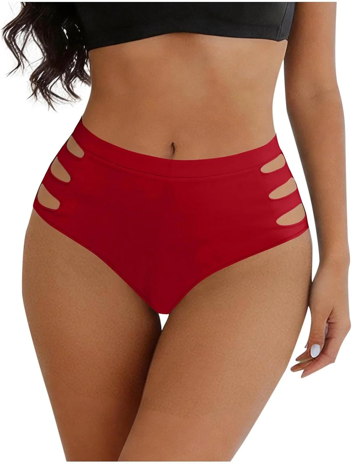 HGps8w Women's Cutout Thongs Panties, Seamless Mid Waist Ladies Breathable Underwear Briefs