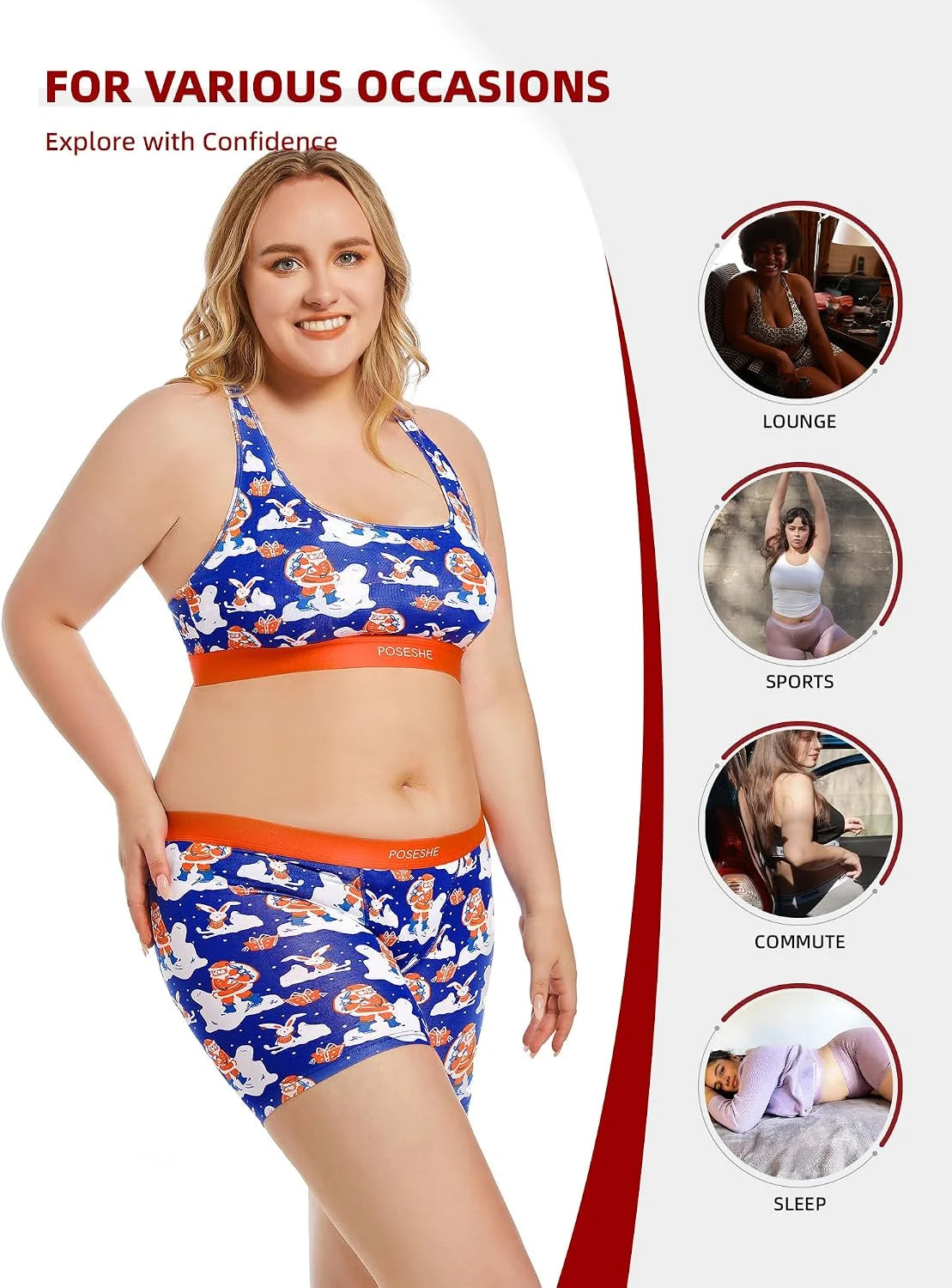 POSESHE Womens Boy Shorts Underwear Boxer Briefs MicroModal 6" Inseam, S-5X