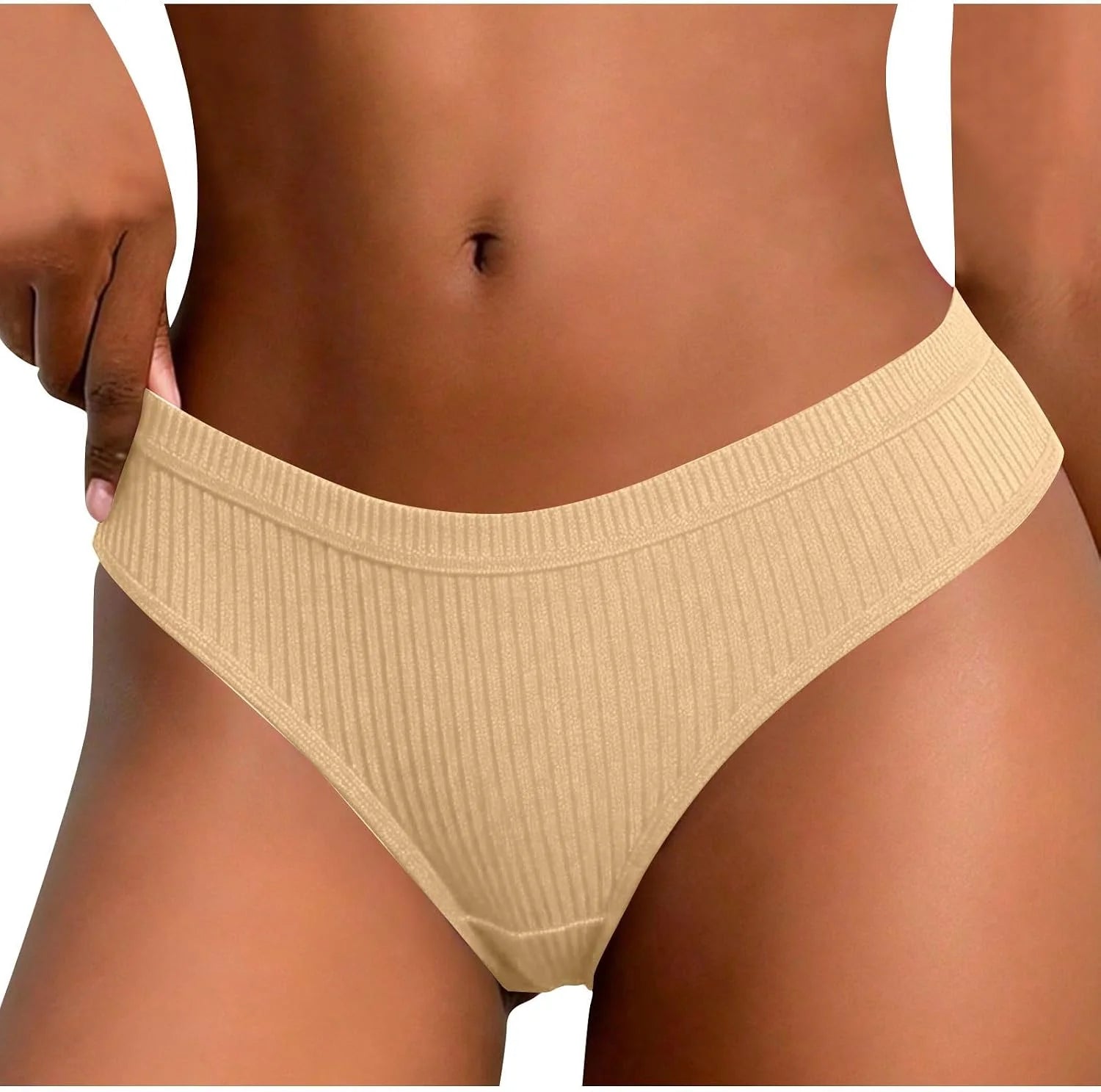 Ribbed Low Waist Bikini Thong for Women Seamless Sexy Underwear