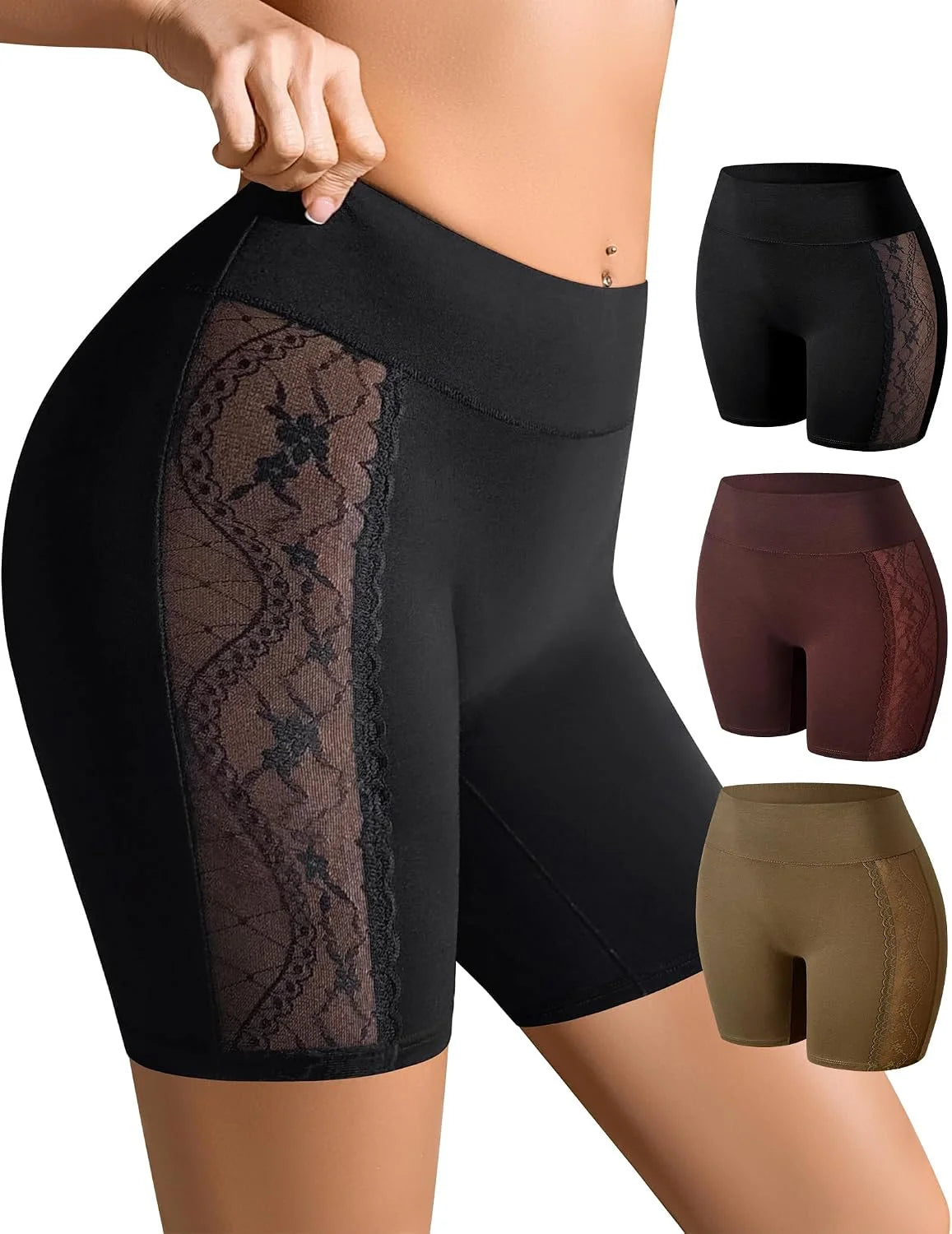 Slip Shorts for Under Dresses Cotton Boy Shorts Underwear for Women Smooth Anti-Chafing Lace Under Dress Shorts 3 Pack