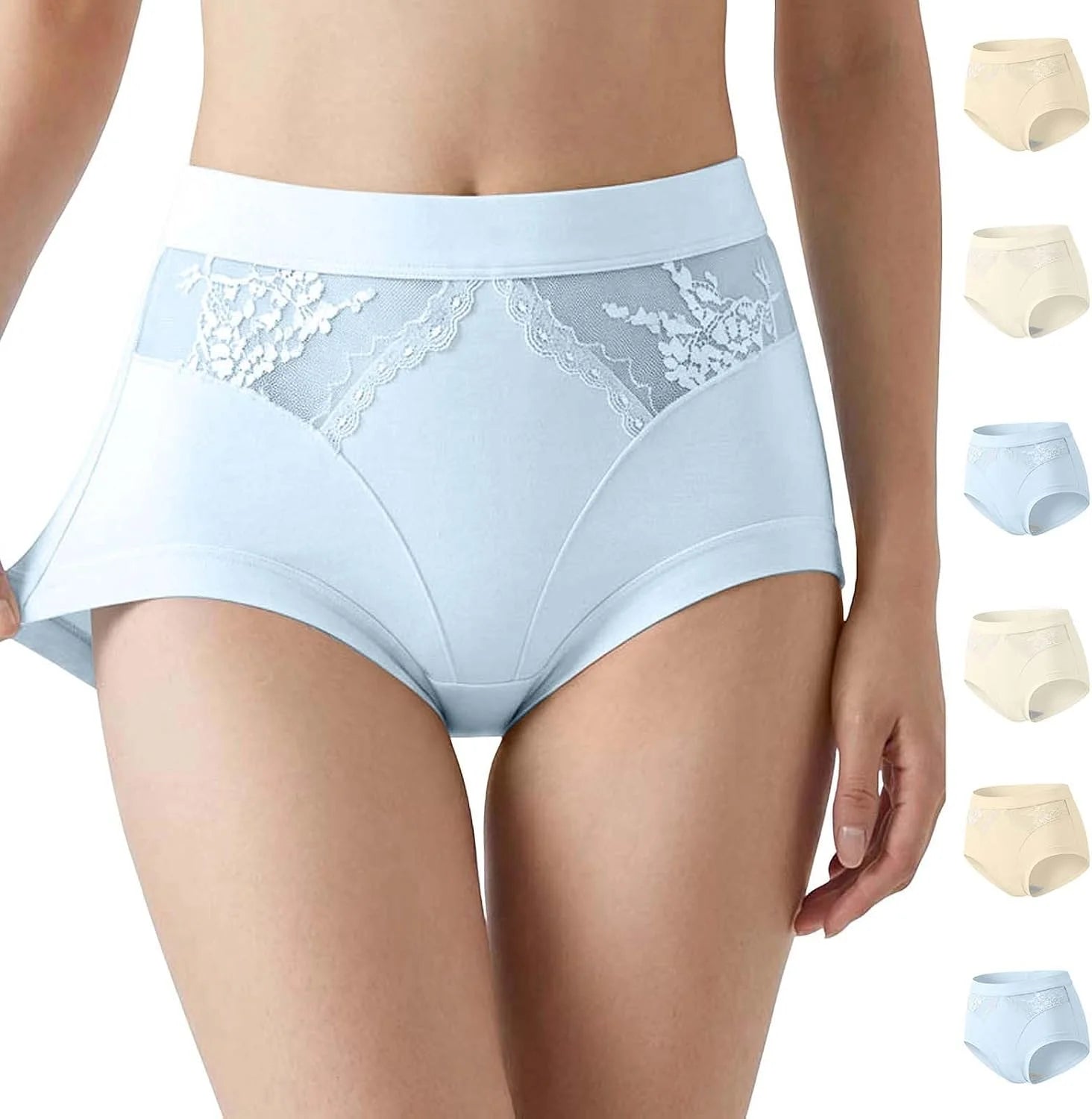 Mid Waist Briefs for Women Lace Patchwork Underwear Briefs