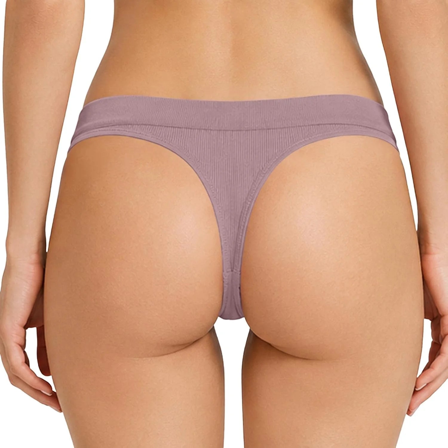 Womens Ribbed Seamless Thong High Waisted Brief Underwear
