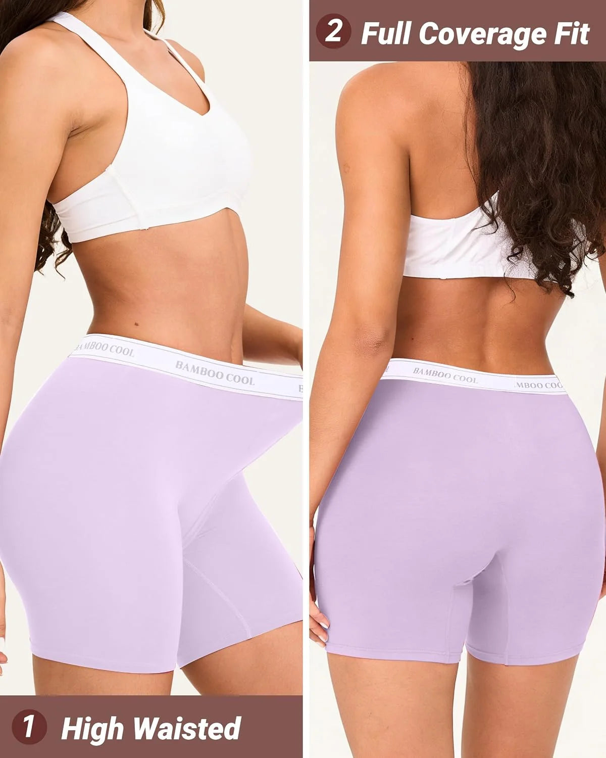 BAMBOO COOL Womens BoyShorts Underwear Full Coverage Ladies Panties High Waisted Boxer Briefs Breathable Stretch 5 Pack