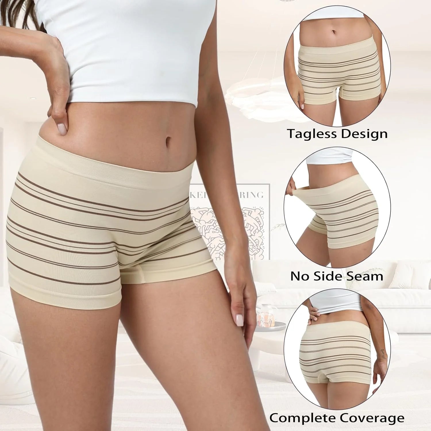 R RUXIA Women's Boyshort Panties Seamless Nylon Underwear Stretch Boxer Briefs 5 Pack